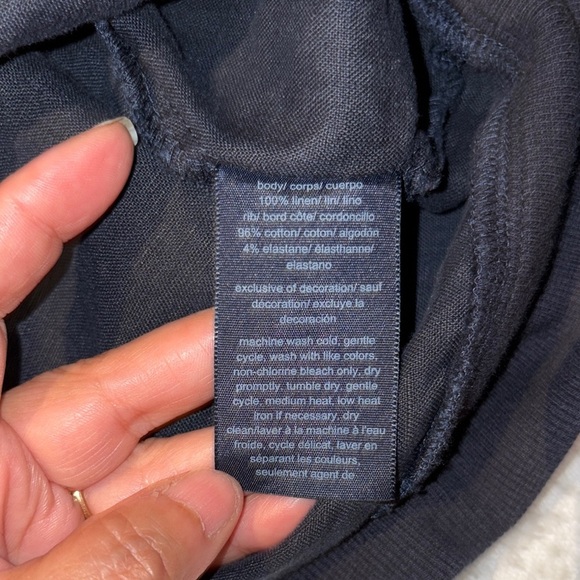 Gently Loved 100% Linen Tommy Hilfiger Navy Long Sleeve Blouson Beautiful - Picture 7 of 12